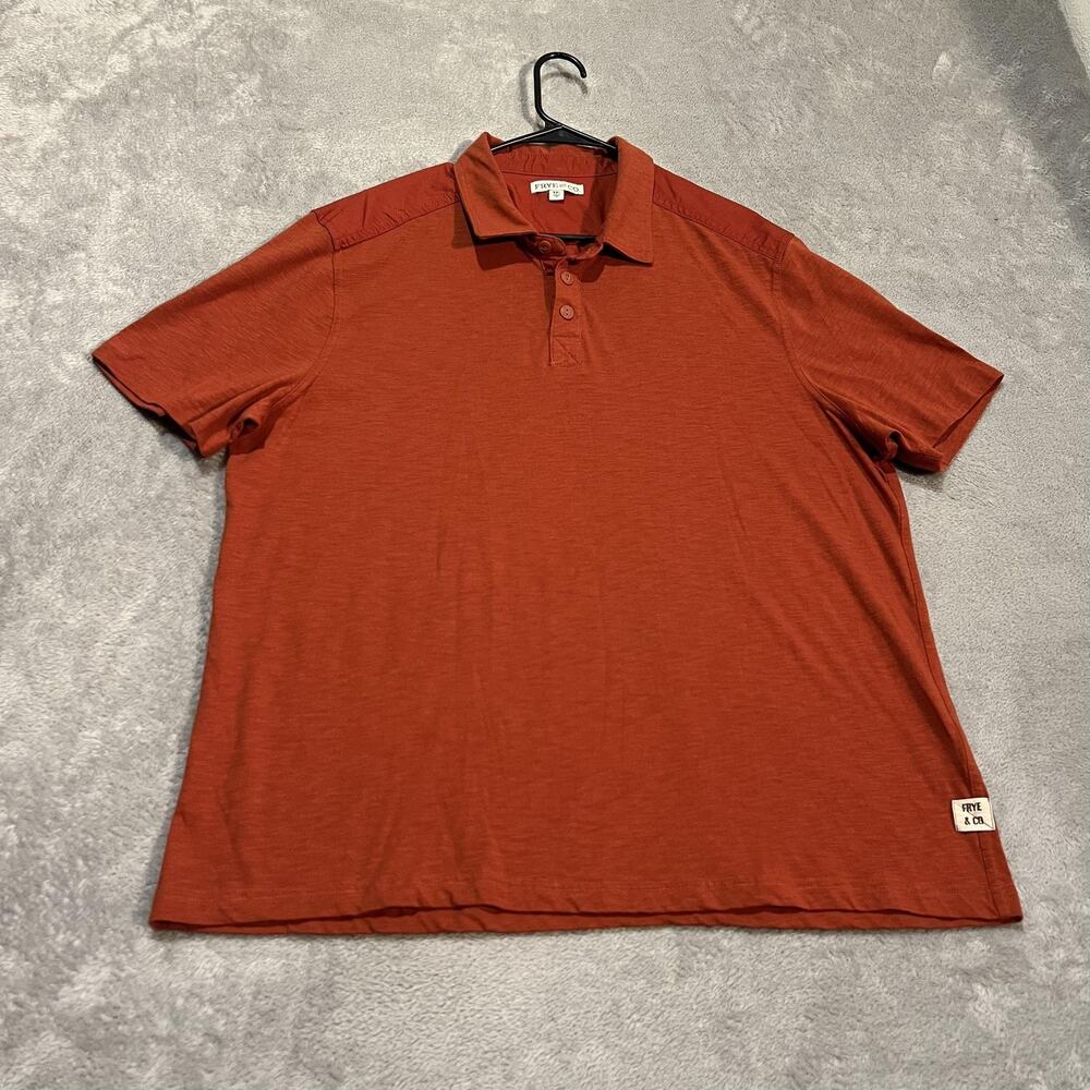 Frye & Co Polo Shirt Mens 2XL Rust Orange Slub Knit Contrast Shoulder Casual
